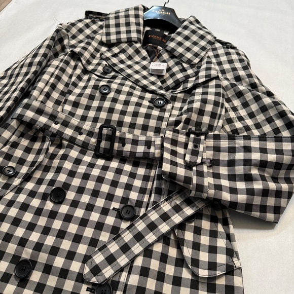 Coach | Black and Ivory Gingham Mid Length Trench Coat Size 10 - Picture 4 of 16